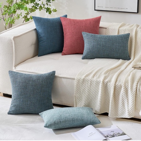 Pack of 2 Decorative Linen Burlap Pillow Covers Solid Throw 18x18 Dusty Blue. - Picture 4 of 9